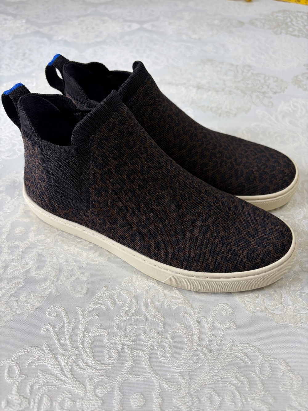 Rothy’s The Chelsea Ankle Boot Espresso Spot Leopard Print Slip On Size 7